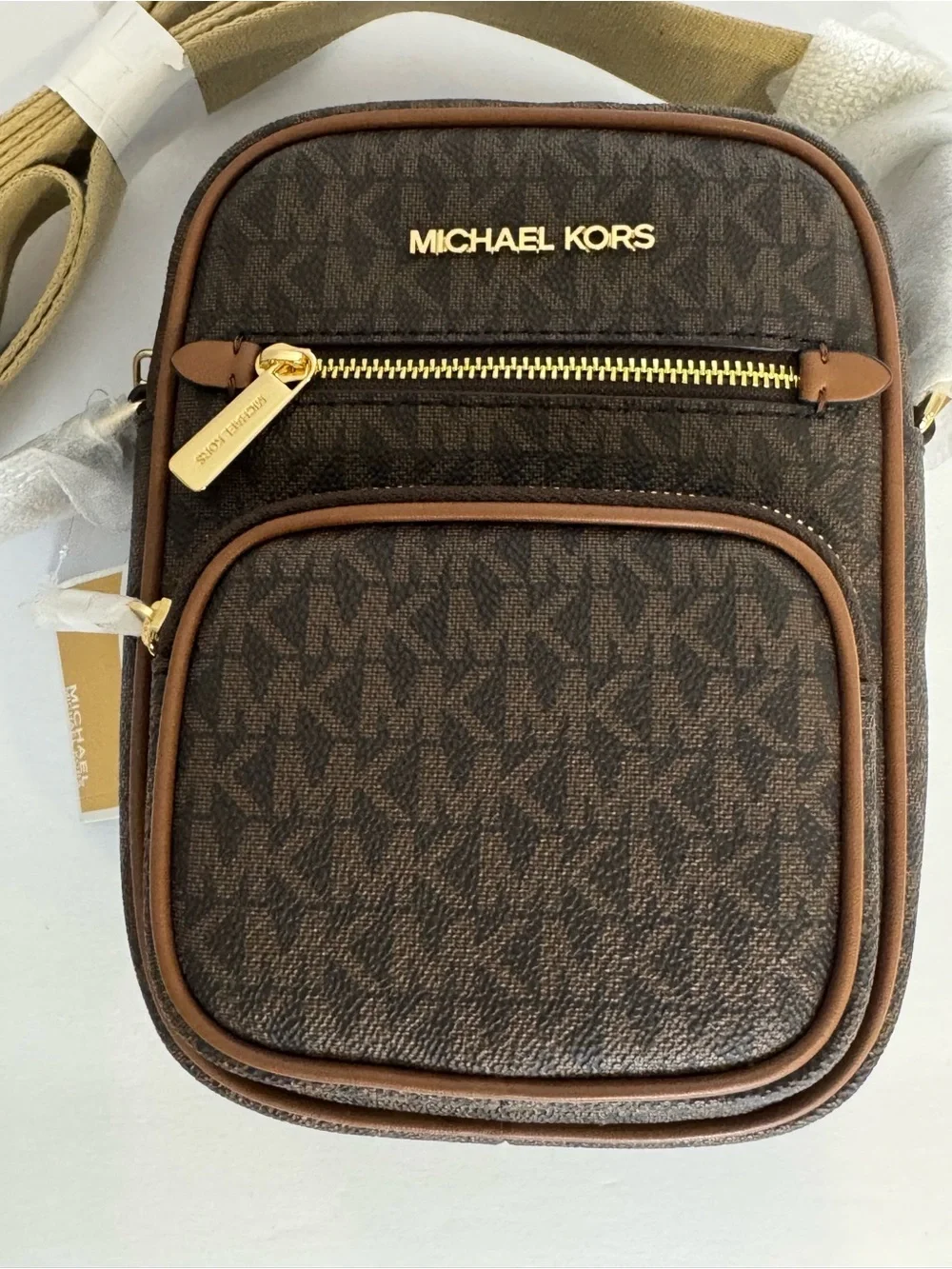 Michael Kors Jet Set Medium Signature Logo Crossbody Bag Brown NWT